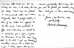 Brief aan William G. Kingsland, betreffende de vermeende obscuriteit van zijn poëzie en schrijven, geschreven op 19, Warwick Crescent, Upper Westbourne Terrace, Londen, 27 november 1868 door Robert Browning
